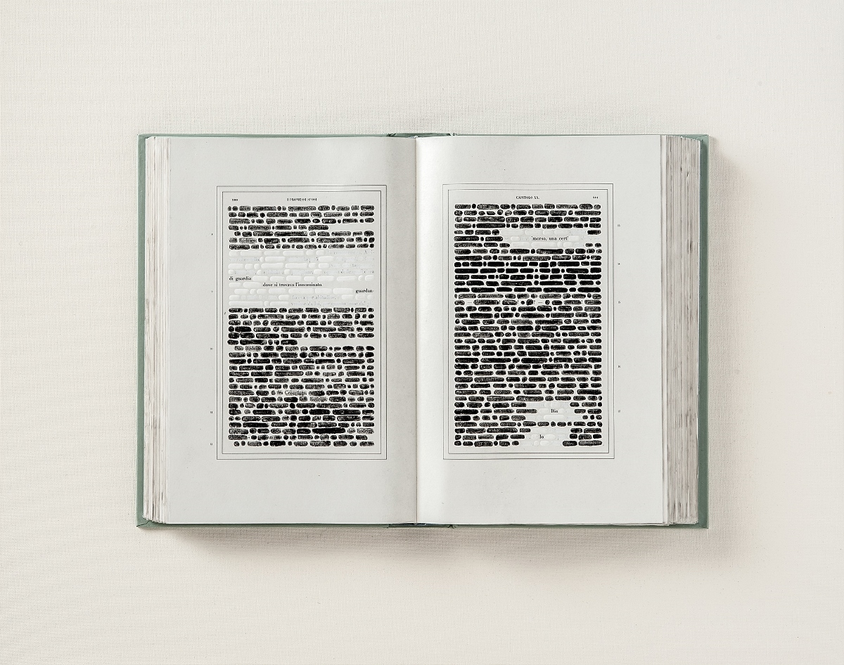 Emilio Isgrò - i 35 libri dei Promessi Sposi “cancellati”